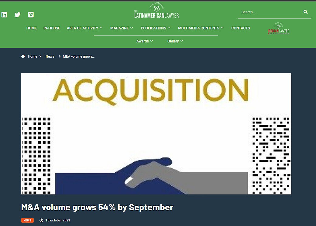 M&A volume grows 54% by September